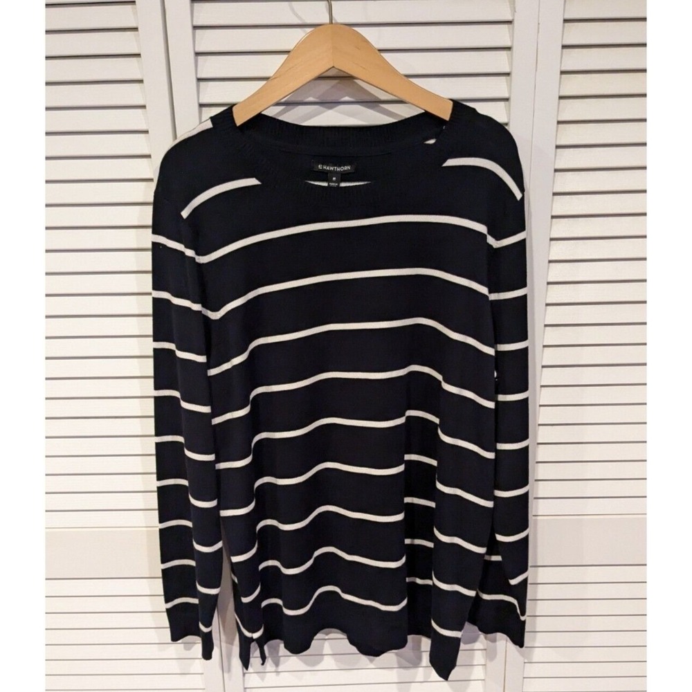 41 Hawthorn‎ 2X Plus Navy White Stripe Sweater Coastal Nautical Crewneck NWT